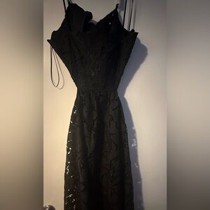 NEW with tags - black crochet open back dress with bow detail. Express brand